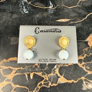 Casandra Gold Tone Woven Knot Bead Drop Earrings Vintage
